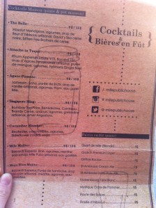 La carte des cocktails !!!