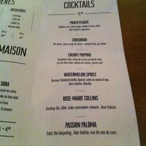 la carte des cocktails...