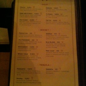 la carte des cocktails...