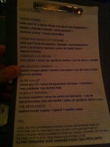 La carte des cocktails...